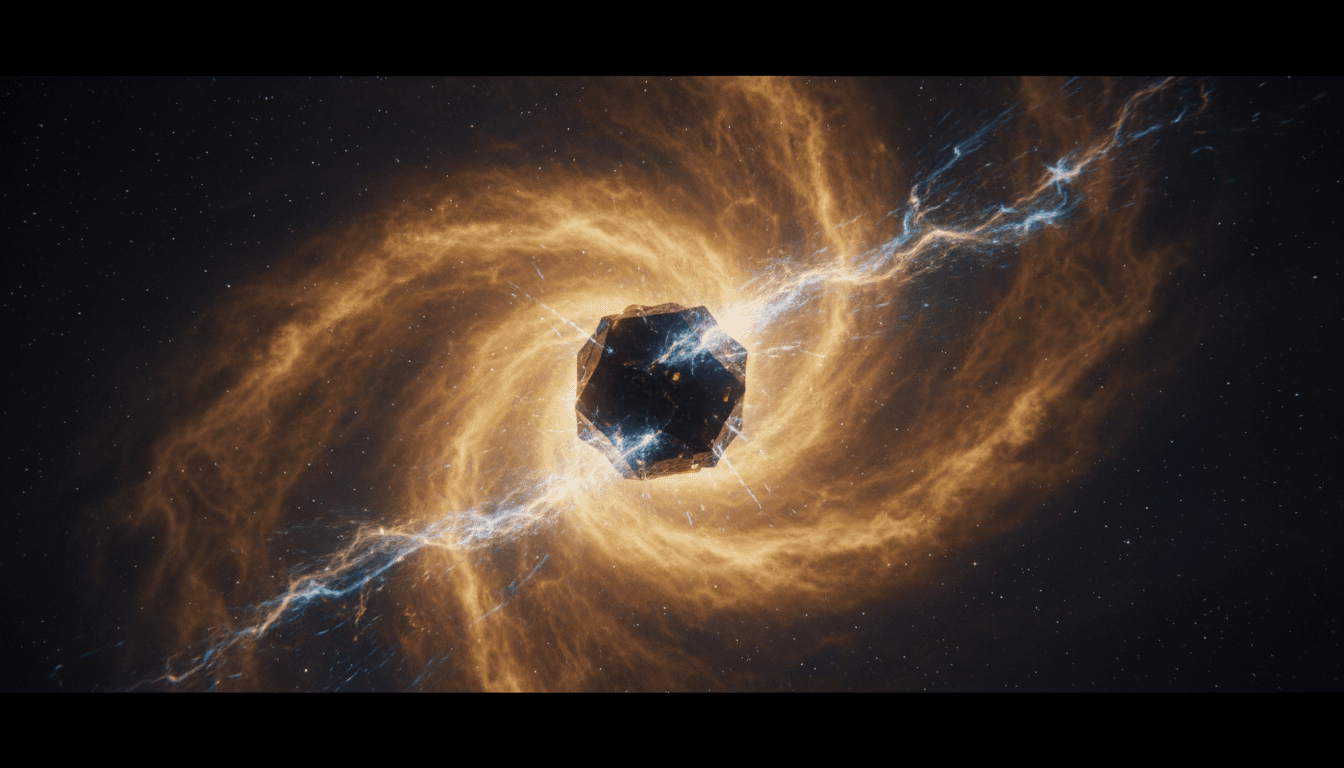 Nebbia dorata con una forma geometrica cristallina al centro