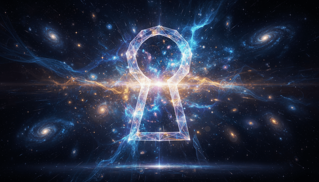 Un codice di accesso digitale che si apre come un portale luminoso