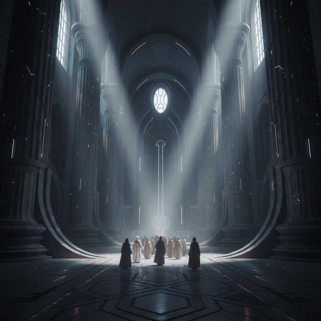 Interno del Tempio delle Stelle con luce volumetrica