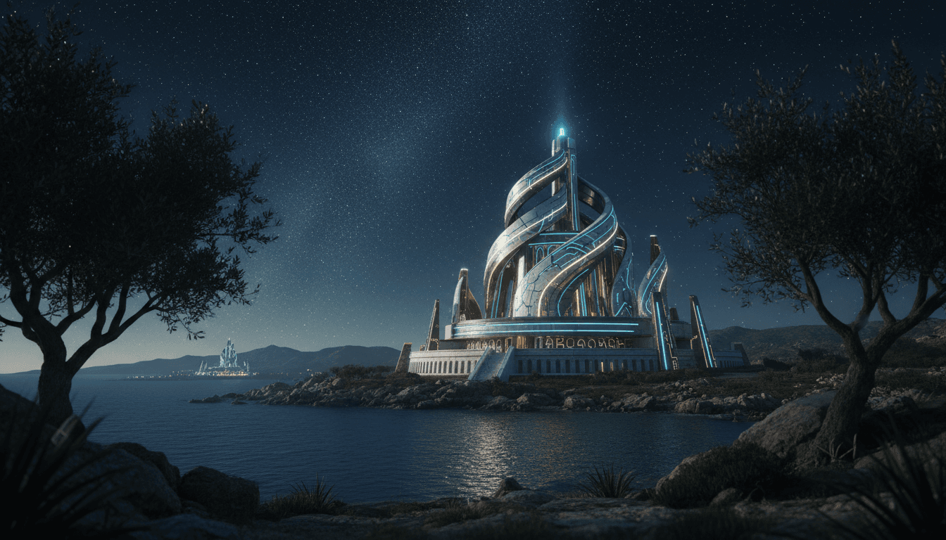 Veduta notturna del Tempio 44 sotto un cielo stellato