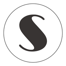 Lettera S nera stilizzata ed elegante dentro un sottile cerchio grigio su sfondo bianco.